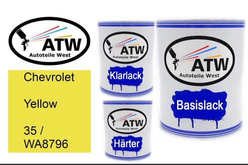 Chevrolet, Yellow, 35 / WA8796: 1L Lackdose + 1L Klarlack + 500ml Härter - Set, von ATW Autoteile West.